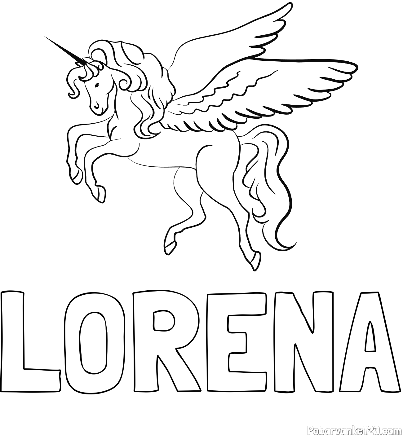 Pobarvanka imena LORENA in lepa pobarvanka samoroga