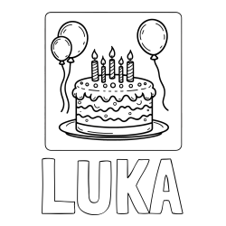 Online izdelana pobarvanka - Pobarvanka imena LUKA in pobarvanka torte za 5. rojstni dan