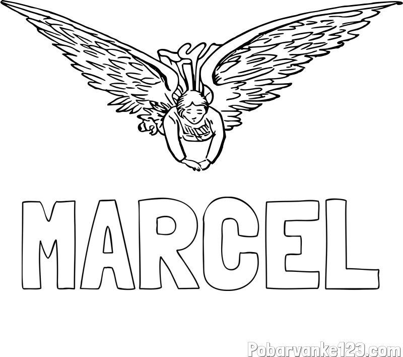 Pobarvanka imena MARCEL in leteči angel