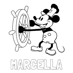 Online izdelana pobarvanka - Pobarvanka imena MARCELLA in pobarvanka Miki Miške (Mickey Mouse)