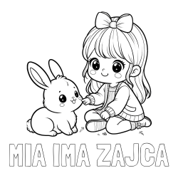 Pobarvanka imena MIA IMA ZAJCA in pobarvanka ljubke punčke, ki se igra z zajčkom