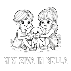 Pobarvanka imena MIKI ŽIVA IN BELLA in pobarvanka prijateljic s kužkom
