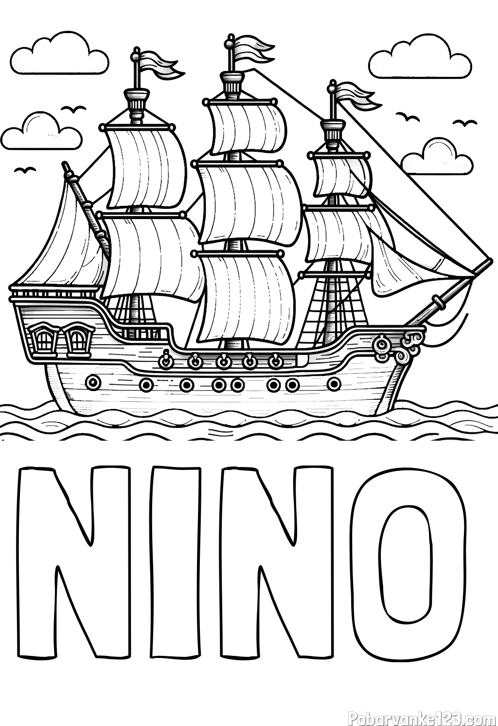 Pobarvanka imena NINO in pobarvanka stare gusarske ladje
