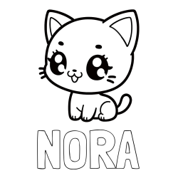 Online izdelana pobarvanka - Pobarvanka imena NORA in pobarvnaka ljubke muce v anime slogu