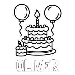 Online izdelana pobarvanka - Pobarvanka imena OLIVER in pobarvanka velike rojstnodnevne torte