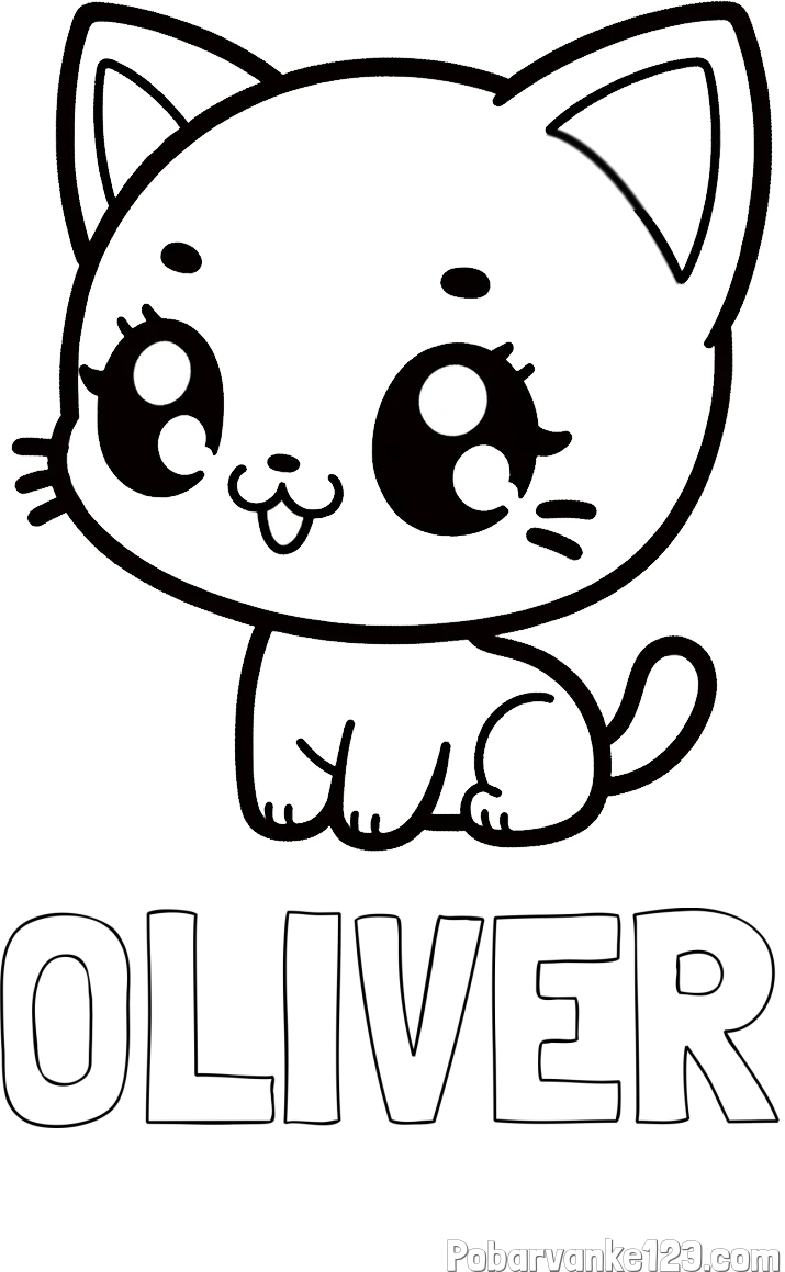 Pobarvanka imena OLIVER in pobarvnaka ljubke muce v anime slogu