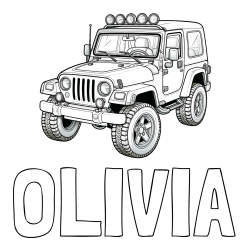 Online izdelana pobarvanka - Pobarvanka imena OLIVIA in pobarvanka džipa