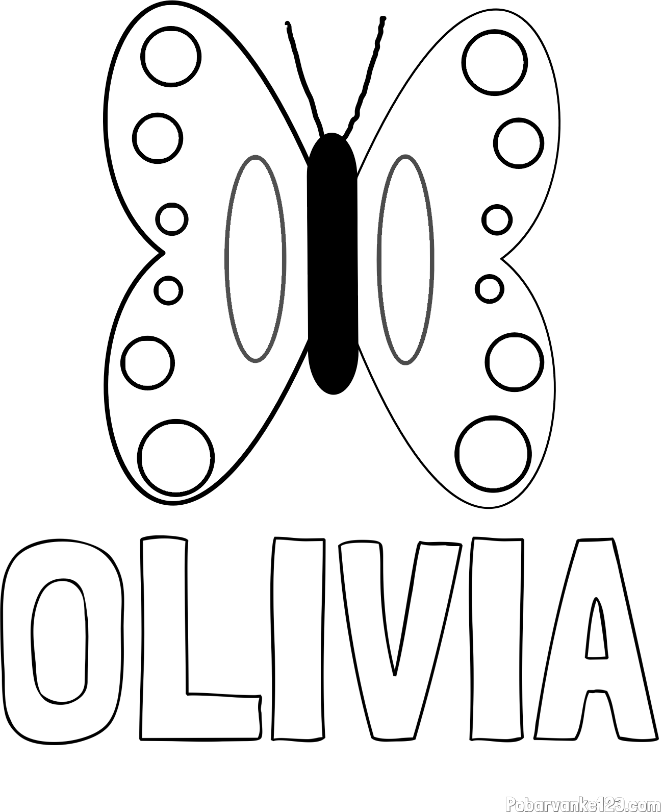 Pobarvanka imena OLIVIA in preprosta otroška pobarvanka metuljčka
