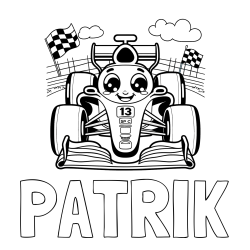 Online izdelana pobarvanka - Pobarvanka imena PATRIK in otroška pobarvanka FORMULA 1