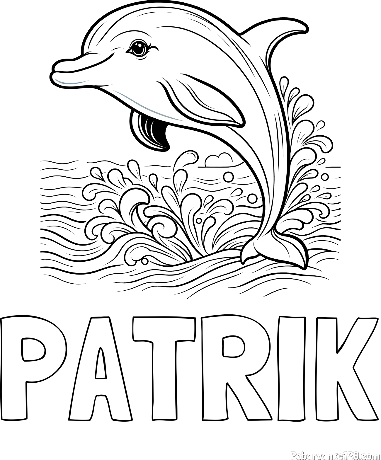 Pobarvanka imena PATRIK in pobarvanka ljubkega delfina
