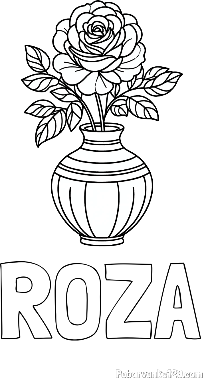 Pobarvanka imena ROZA in pobarvanka vrtnice v vazi