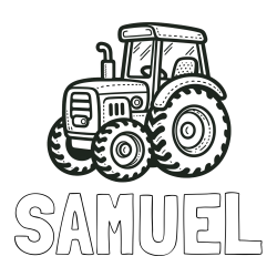 Online izdelana pobarvanka - Pobarvanka imena SAMUEL in pobarvanka čudovitega traktorja
