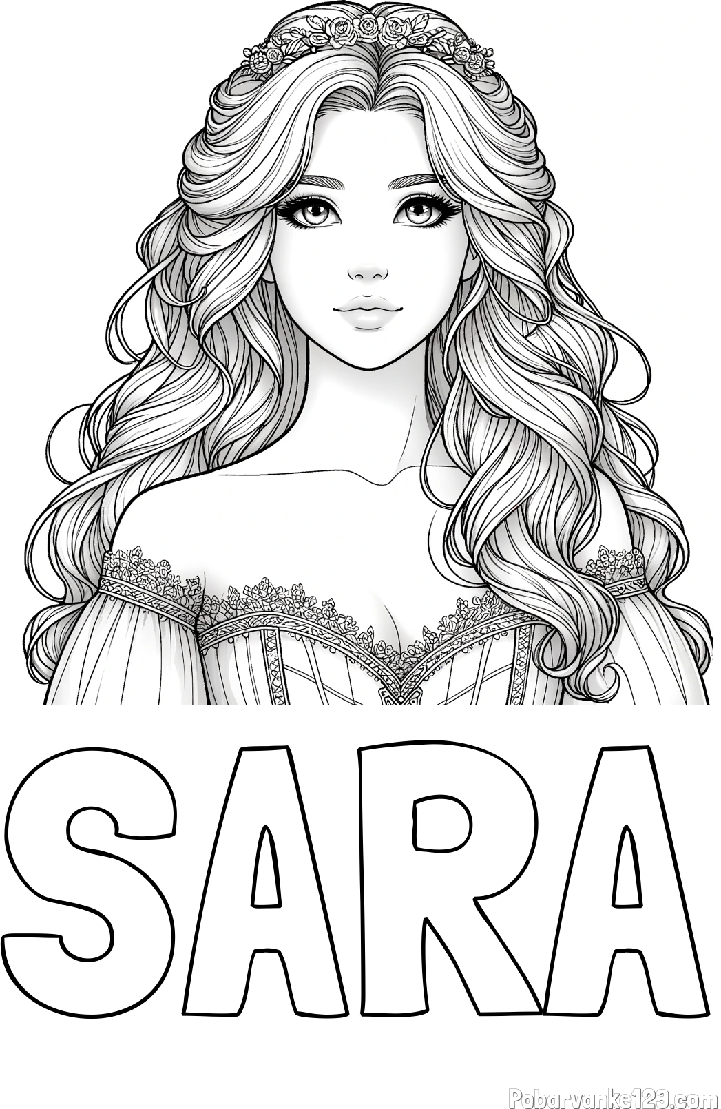 Pobarvanka imena SARA in pobarvanka lepe princese