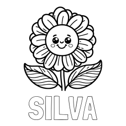 Online izdelana pobarvanka - Pobarvanka imena SILVA in pobarvanka ljubke in nasmejane rože