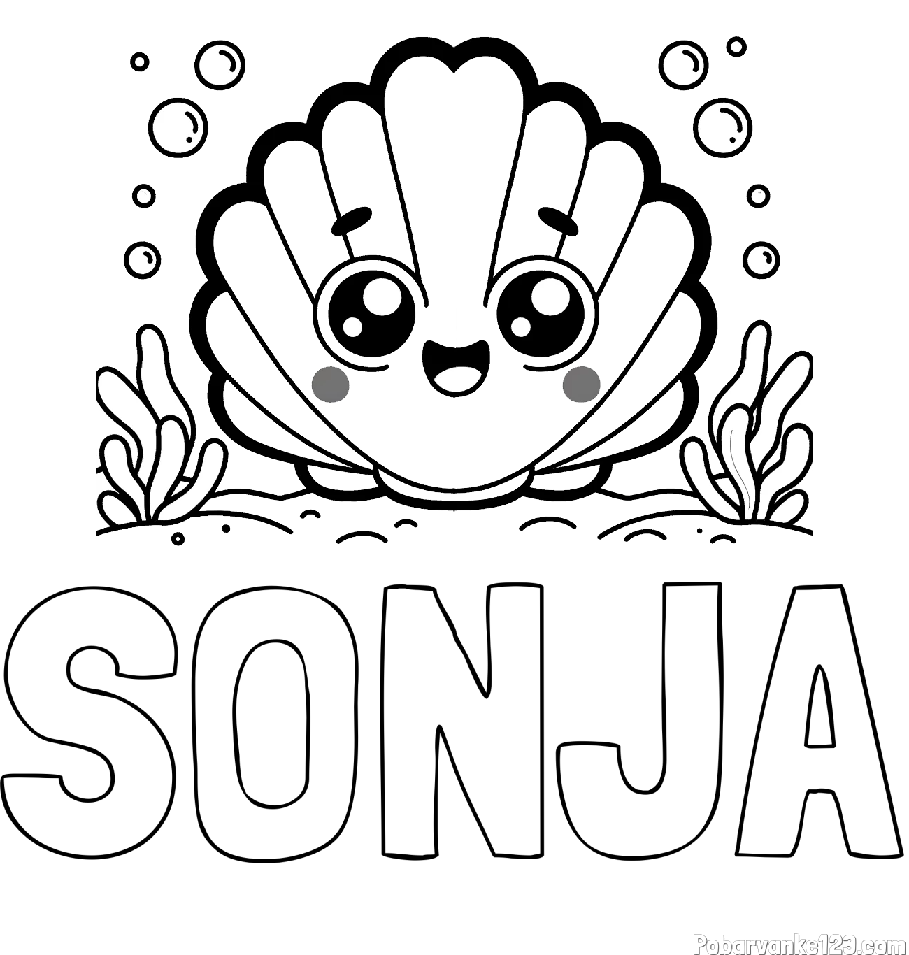 Pobarvanka imena SONJA in pobarvanka nasmejane školjke