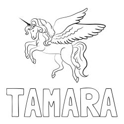 Online izdelana pobarvanka - Pobarvanka imena TAMARA in lepa pobarvanka samoroga