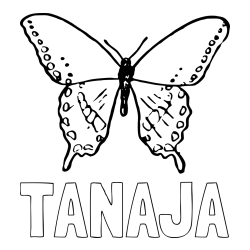 Online izdelana pobarvanka - Pobarvanka imena TANAJA in starejša in preprosta pobarvanka metulja