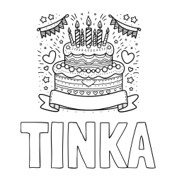 Online izdelana pobarvanka - Pobarvanka imena TINKA in pobarvanka velike torte za rojstni dan