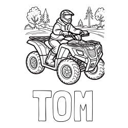 Online izdelana pobarvanka - Pobarvanka imena TOM in pobarvanka motorista na štirikolesniku