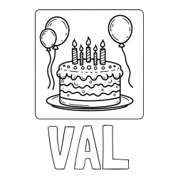 Online izdelana pobarvanka - Pobarvanka imena VAL in pobarvanka torte za 5. rojstni dan