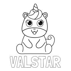 Online izdelana pobarvanka - Pobarvanka imena VALSTAR in pobarvanka čudovitega samoroga Unicorn