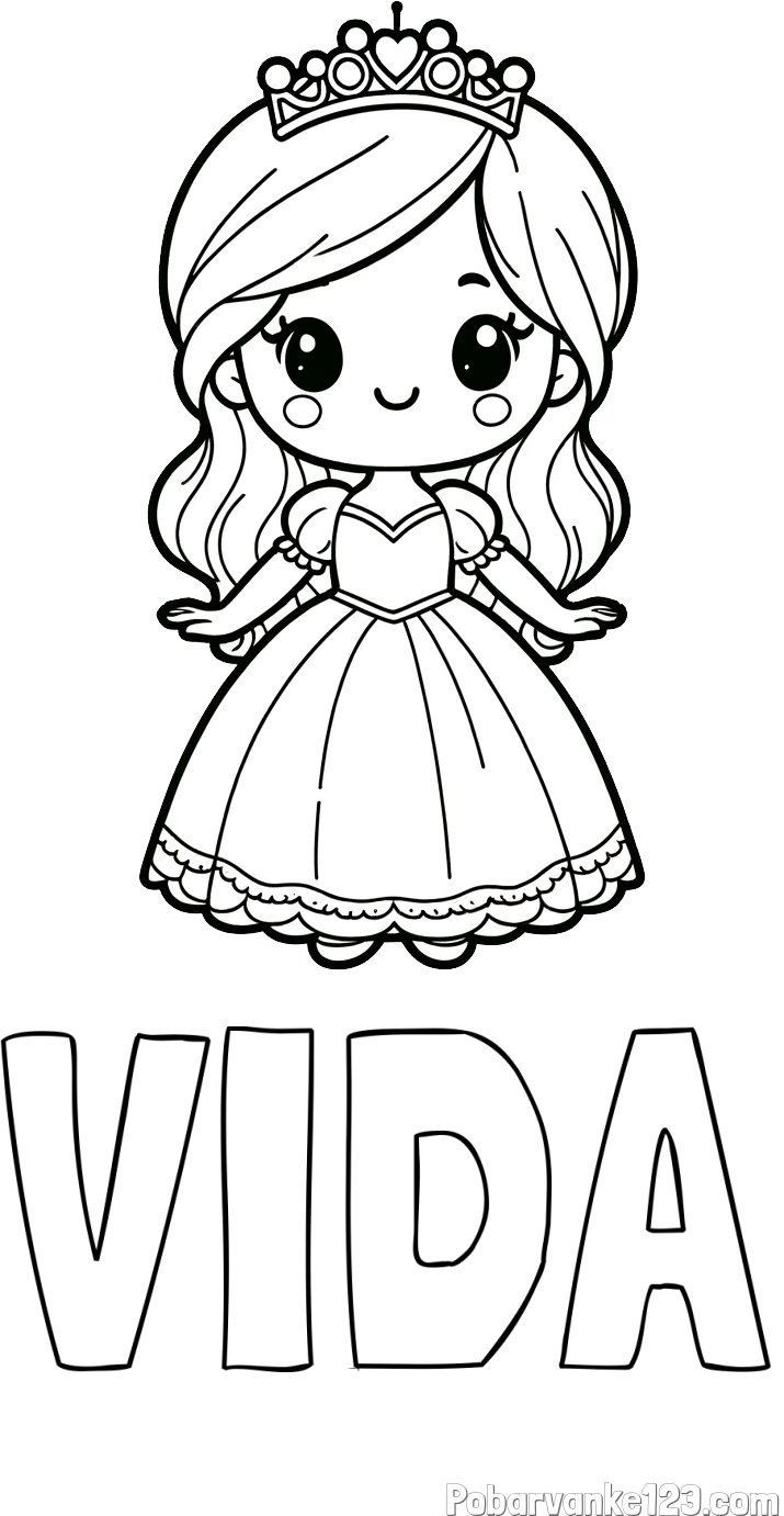 Pobarvanka imena VIDA in pobarvanka ljubke princeske