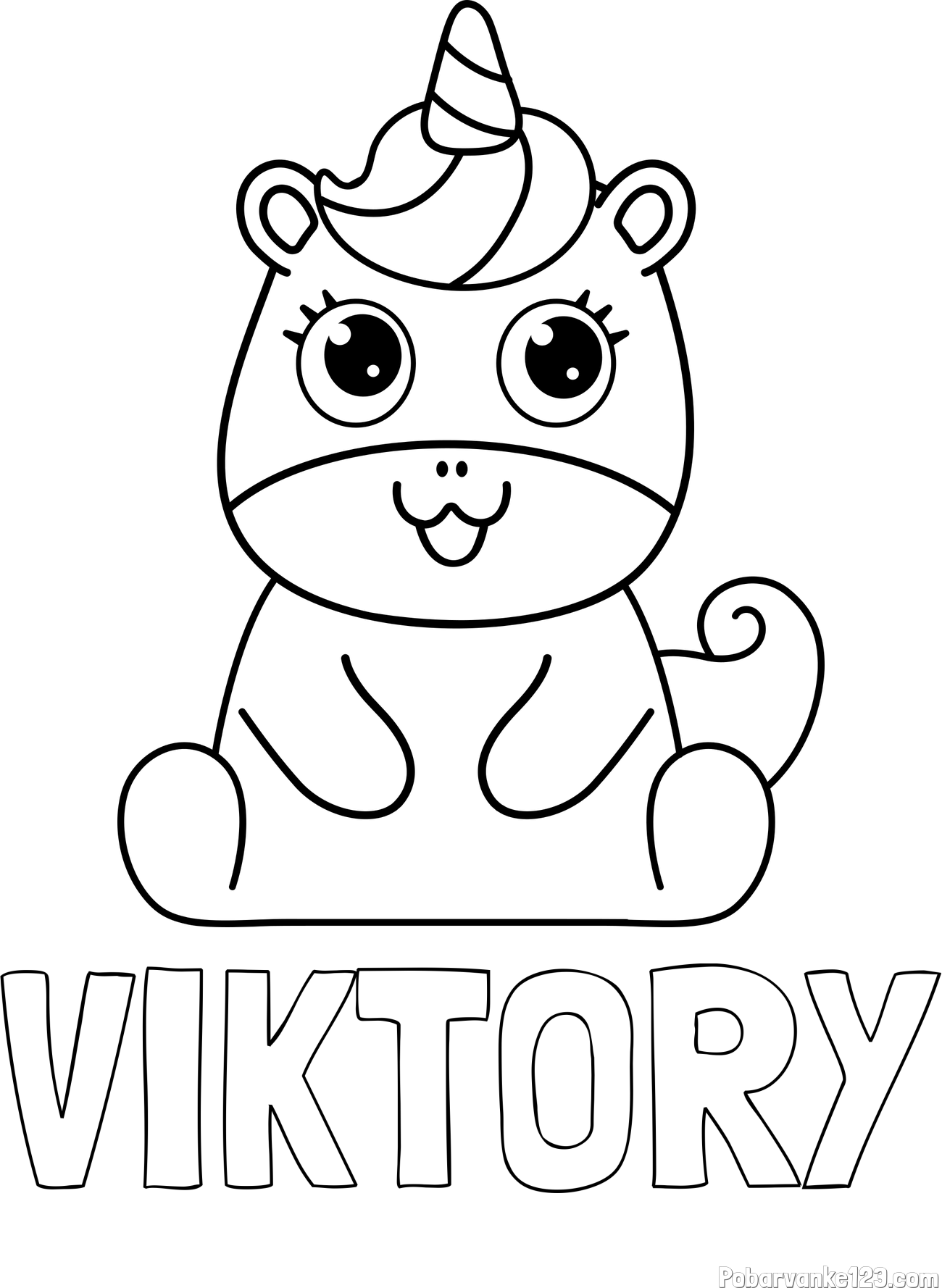 Pobarvanka imena VIKTORY in pobarvanka čudovitega samoroga Unicorn