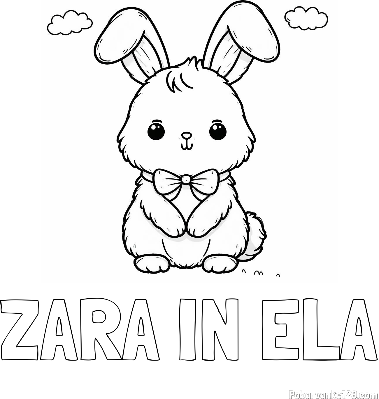 Pobarvanka imena ZARA IN ELA in pobarvanka prikupnega zajčka
