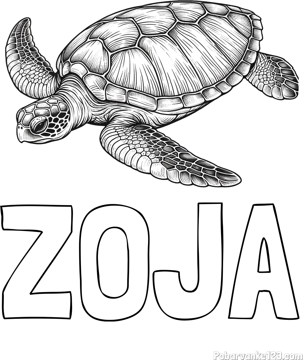 Pobarvanka imena ZOJA in pobarvanka čudovite želve
