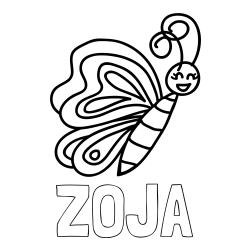 Online izdelana pobarvanka - Pobarvanka imena ZOJA in pobarvanka ljubkega metulja