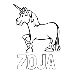 Online izdelana pobarvanka - Pobarvanka imena ZOJA in pobarvanka veselega samoroga