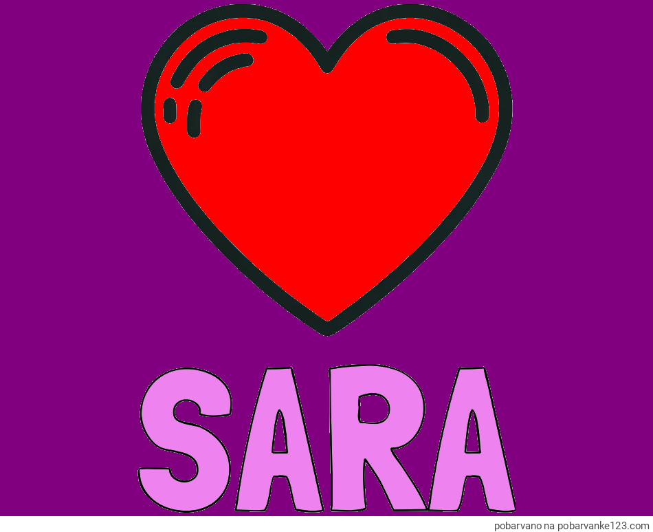 POBARVANA POBARVANKA - Pobarvanka imena SARA in pobarvanka lepega srčka