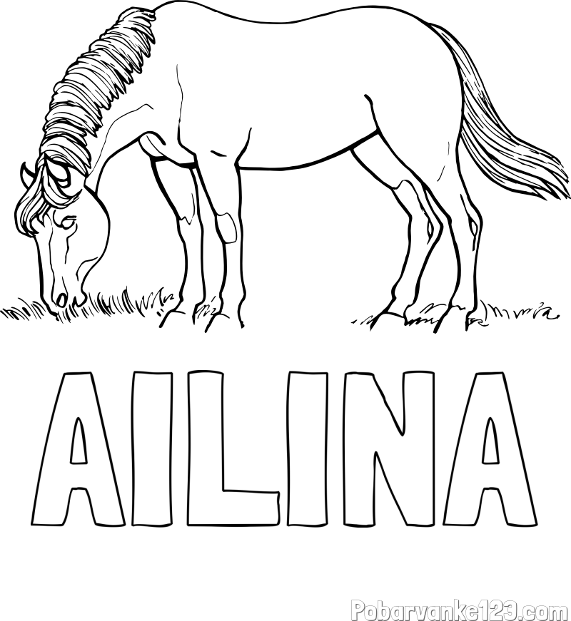Pobarvanka imena AILINA in pobarvanka konja med pašo