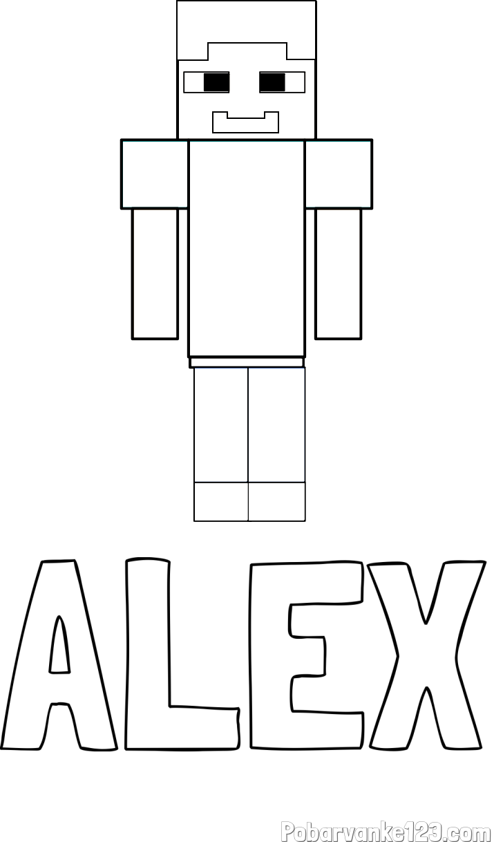 Pobarvanka imena ALEX in pobarvanka Minecraft glavnega junaka