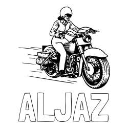 Online izdelana pobarvanka - Pobarvanka imena ALJAZ in pobarvanka motorja ter motoristke