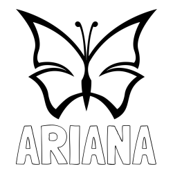 Online izdelana pobarvanka - Pobarvanka imena ARIANA in otroška pobarvanka metulja