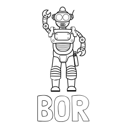 Online izdelana pobarvanka - Pobarvanka imena BOR in pobarvanka robota, ki pozdravlja