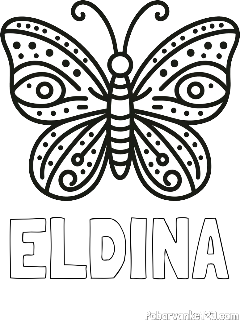 Pobarvanka imena ELDINA in preprosta pobarvanka metulja