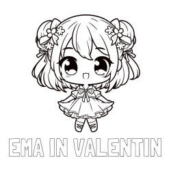 Online izdelana pobarvanka - Pobarvanka imena EMA IN VALENTIN in otroška pobarvanka punčke v japonskem anime slogu