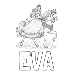 Online izdelana pobarvanka - Pobarvanka imena EVA in pobarvanka princese na konju