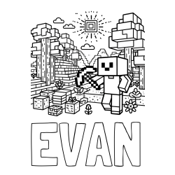 Pobarvanka imena EVAN in pobarvanka Minecraft sveta