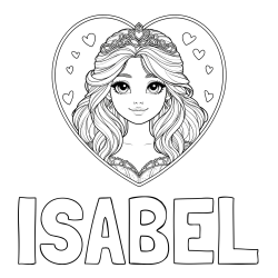 Pobarvanka imena ISABEL in pobarvanka princeske ter srčkov