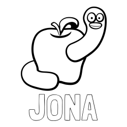 Online izdelana pobarvanka - Pobarvanka imena JONA in pobarvanka črvive jabolke