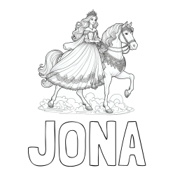 Online izdelana pobarvanka - Pobarvanka imena JONA in pobarvanka princese na konju