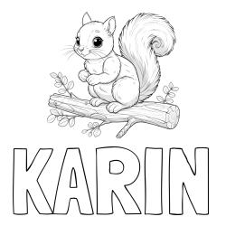 Online izdelana pobarvanka - Pobarvanka imena KARIN in pobarvanka veverice na veji