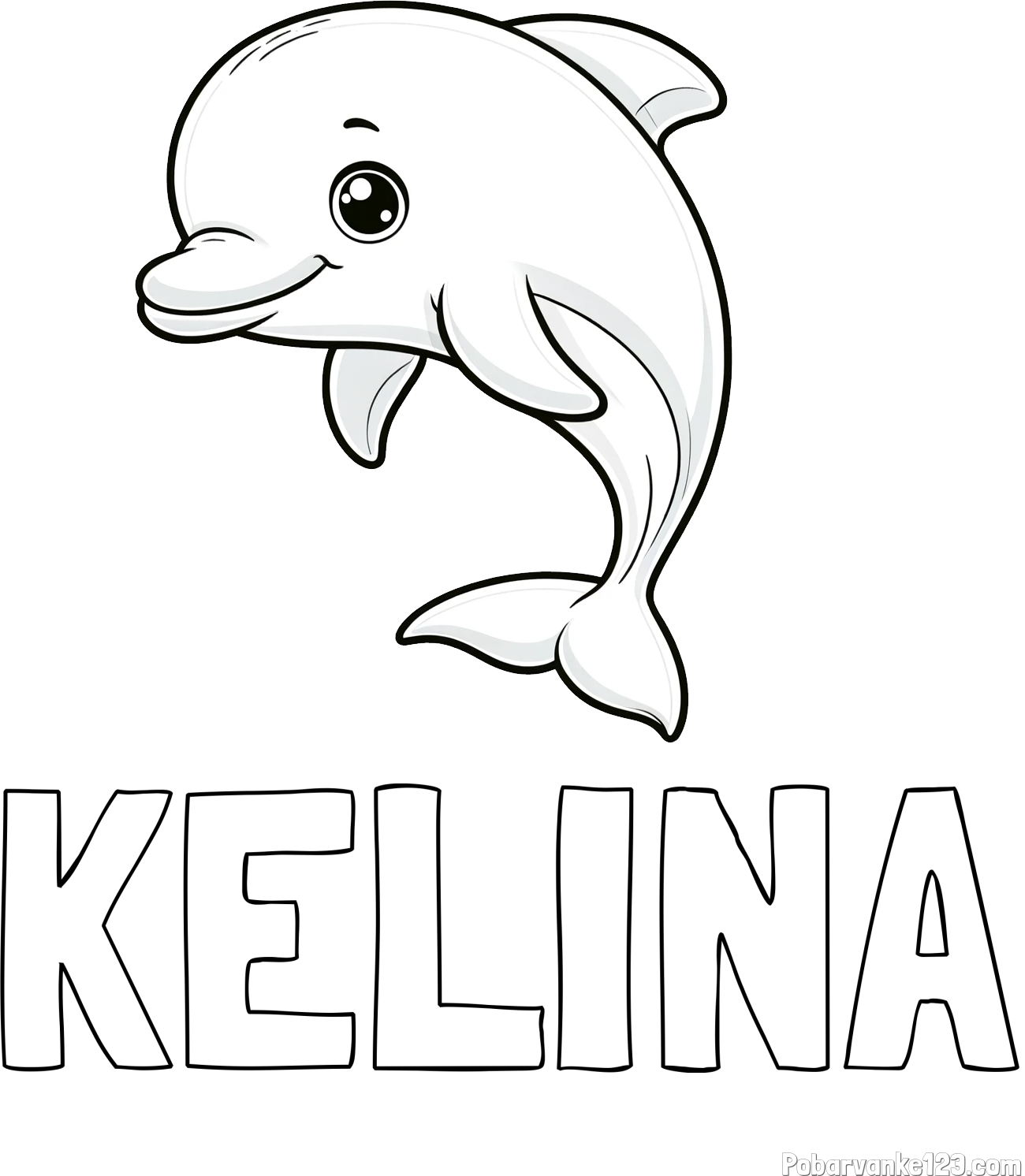 Pobarvanka imena KELINA in otroška pobarvanka ljubkega delfina