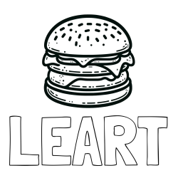 Online izdelana pobarvanka - Pobarvanka imena LEART in preprosta pobarvanka hamburgerja