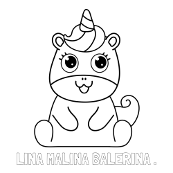 Online izdelana pobarvanka - Pobarvanka imena LINA MALINA BALERINA . in pobarvanka čudovitega samoroga Unicorn