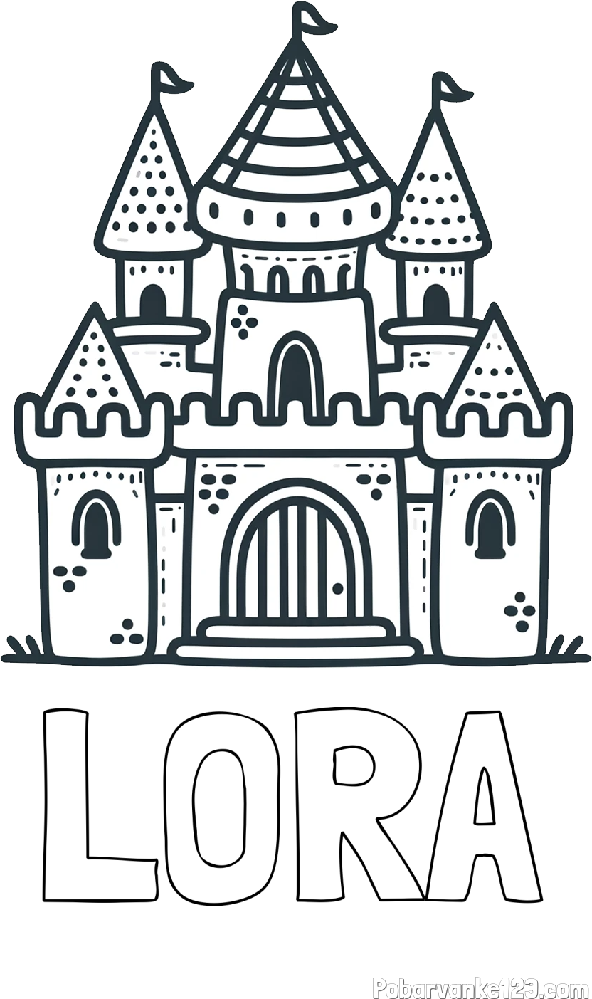 Pobarvanka imena LORA in otroška pobarvanka gradu