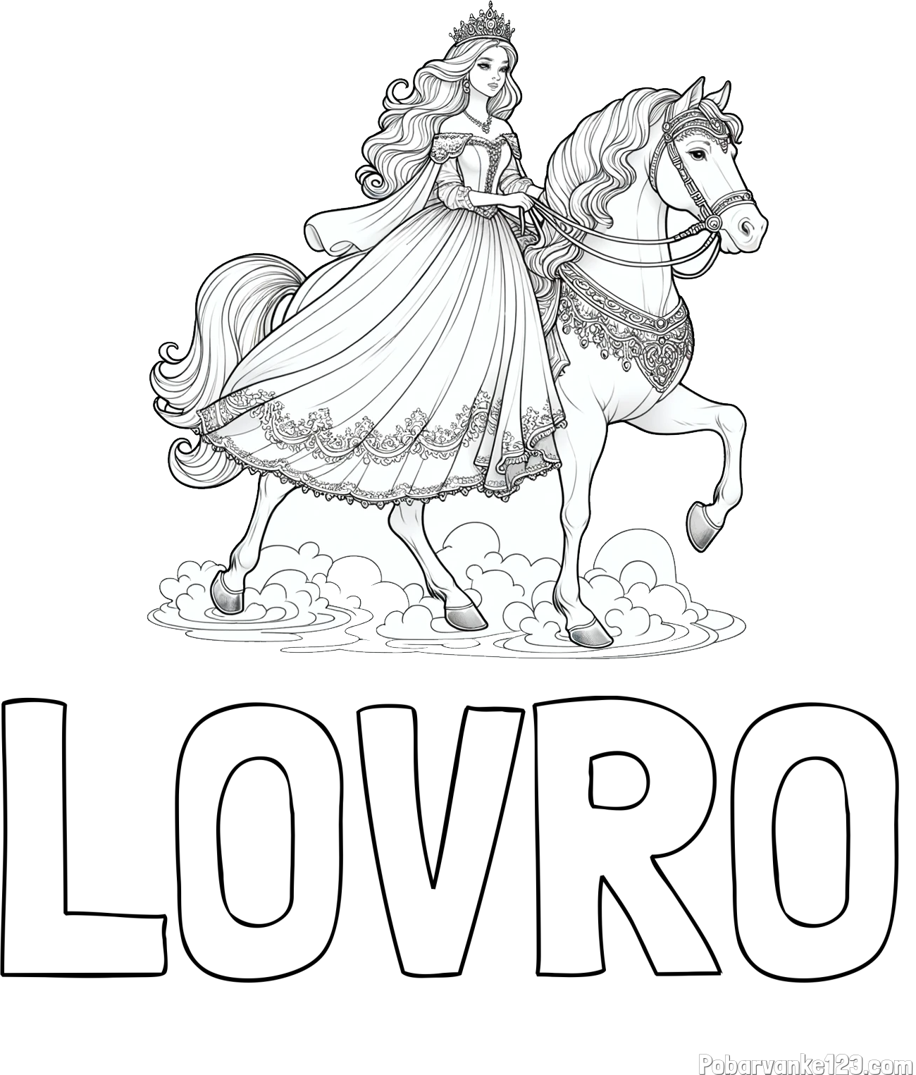 Pobarvanka imena LOVRO in pobarvanka princese na konju